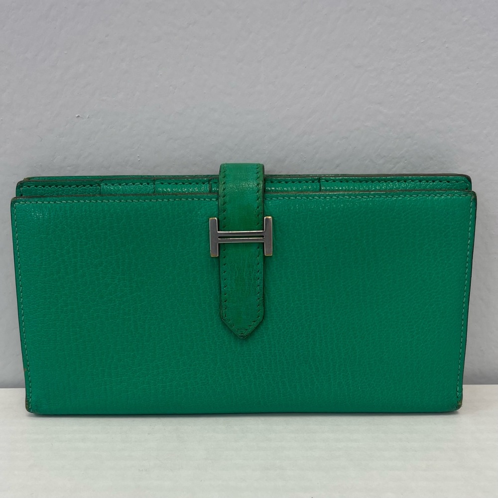 Hermès Bearn Soufflet Wallet in Green Epsom Leather - Preowned - Picture 1 of 15